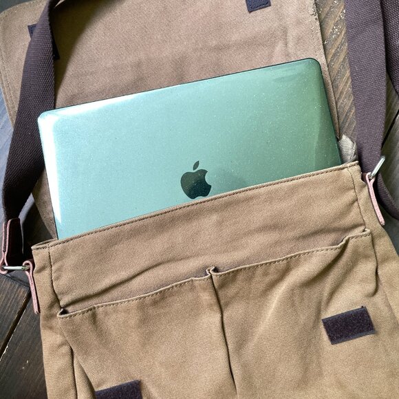 Brown Messenger Bag by Augur Strauss, Canvas Bag with Leather Accents - Picture 13 of 14